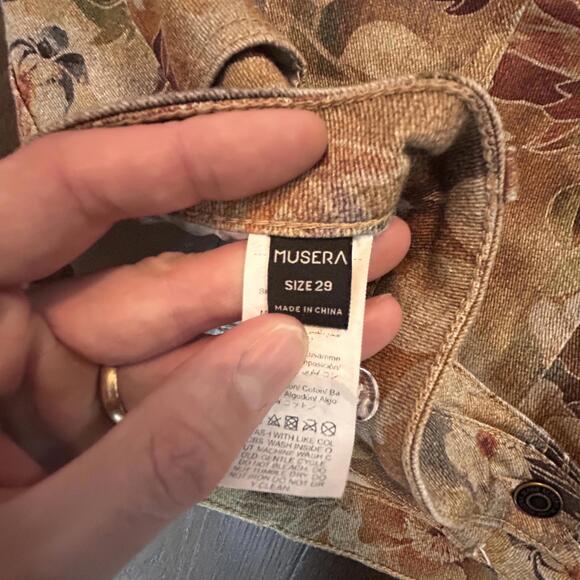 Musera Floral Patterned Flare Pants Size 29 70's Style 100% Cotton - Picture 3 of 7